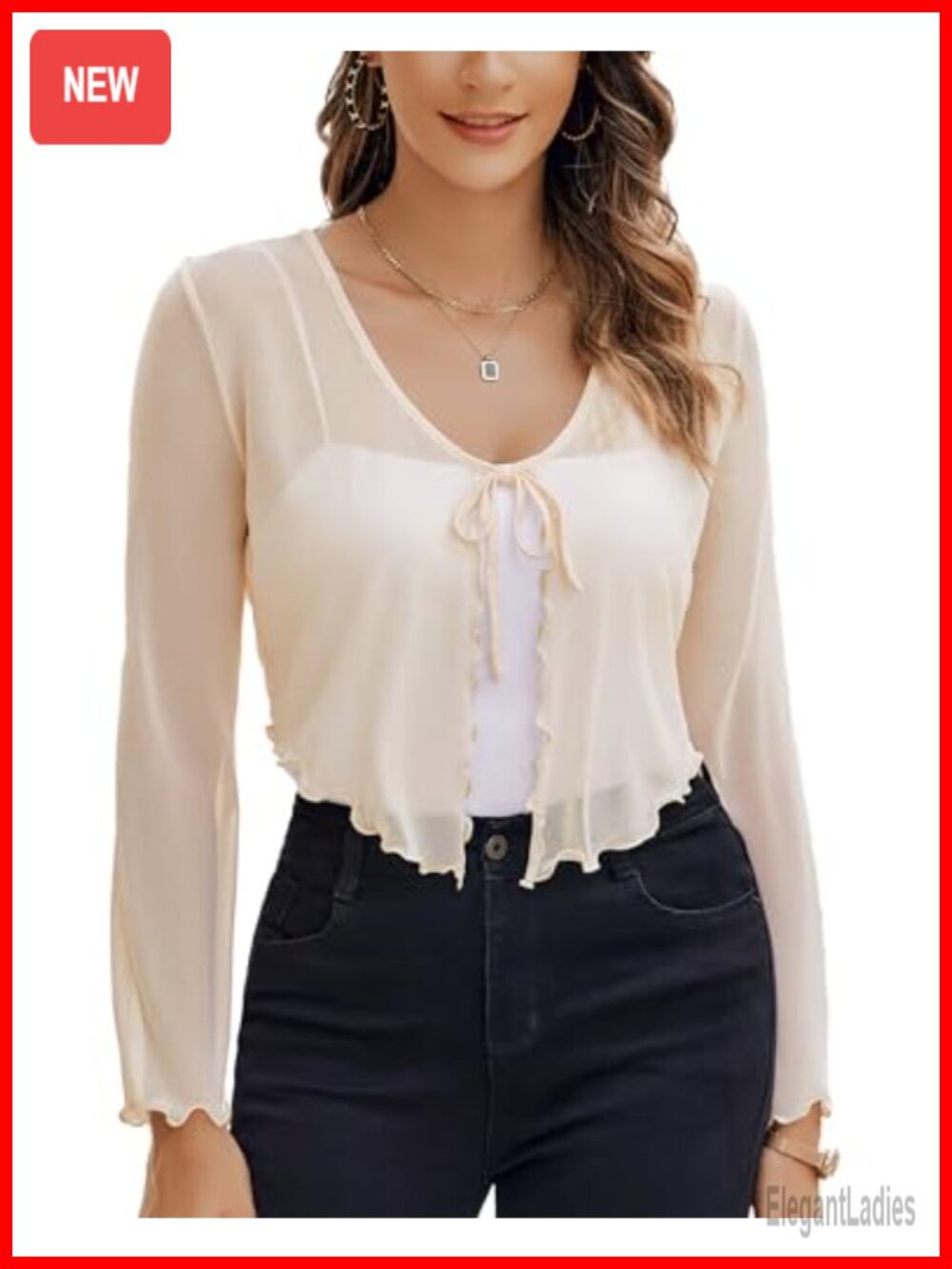 Sheer Mesh Shrug Tie Front Bell Sleeve Bolero Cropped Cardigan Lightweight